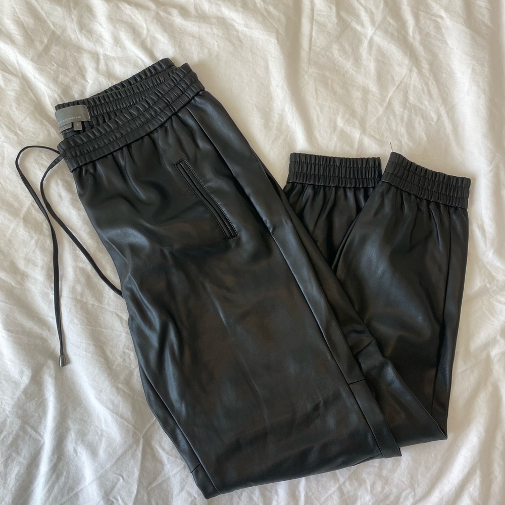 Anthropologie Black Faux Leather Joggers
